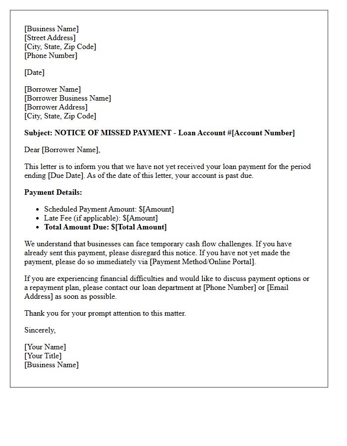 Small Business Loan Initial Missed Payment Letter