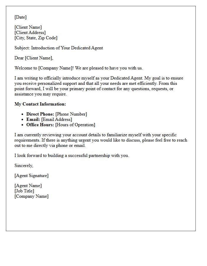 Dedicated Agent Introduction and Welcome Letter