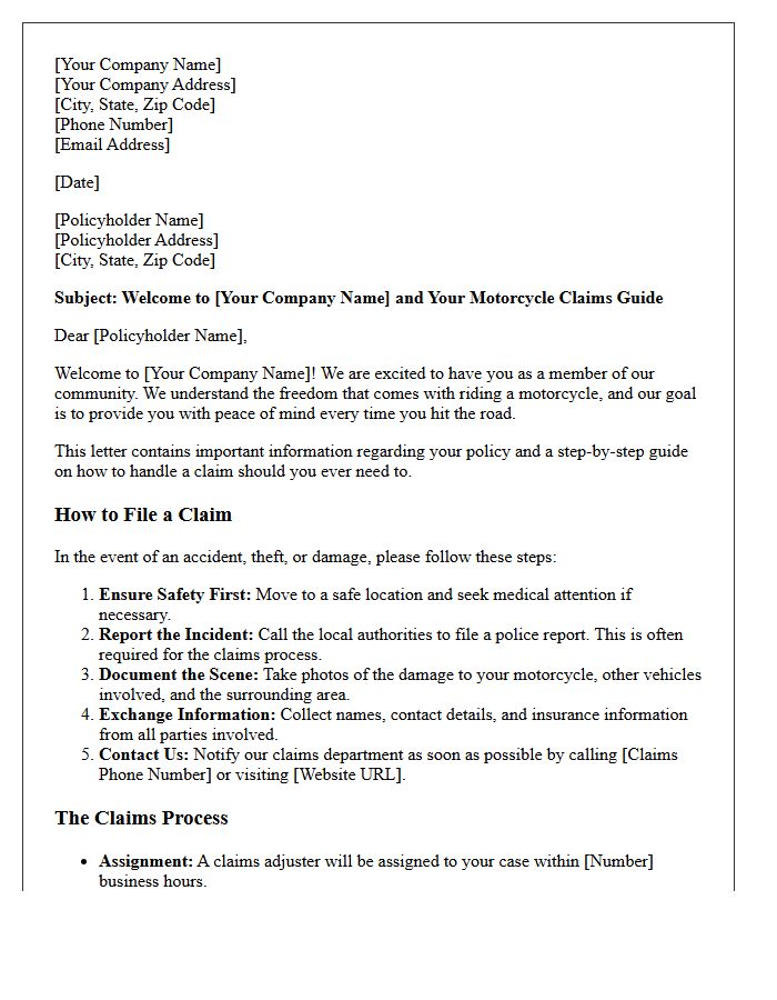 Motorcycle Claims Process and Welcome Letter