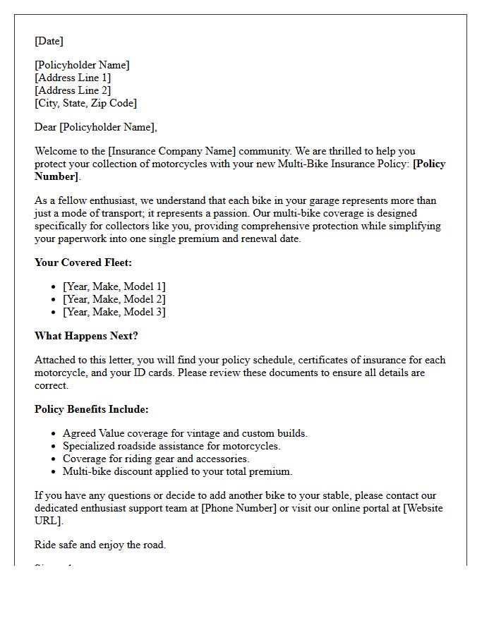 Multi-Bike Policy Welcome Letter for Enthusiasts