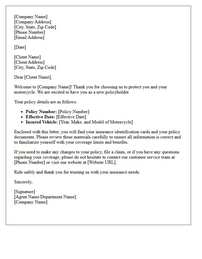 Standard Welcome Letter for New Motorcycle Insurance Clients