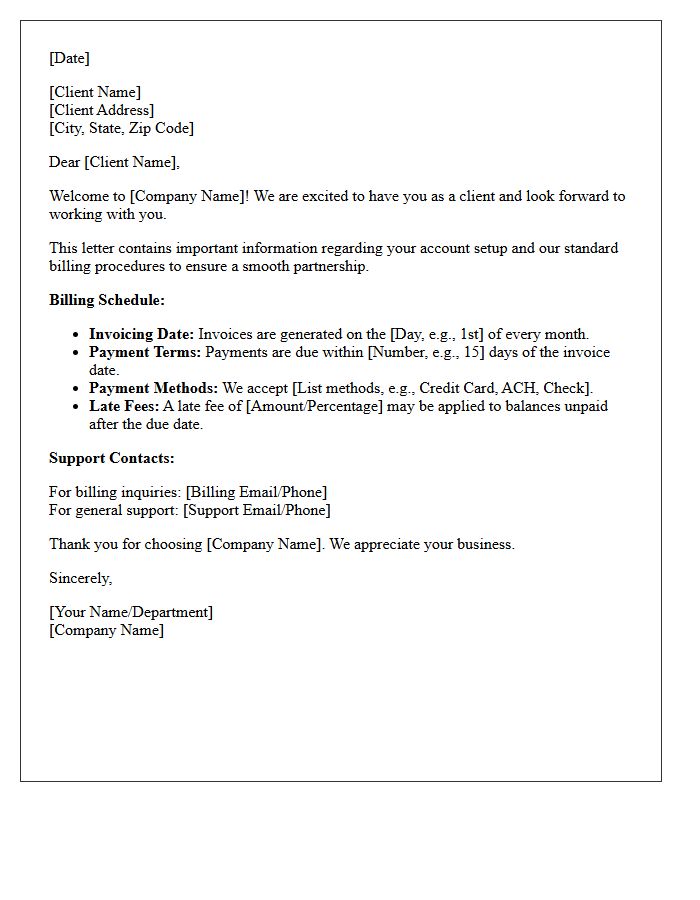 Welcome Letter and Billing Schedule Information