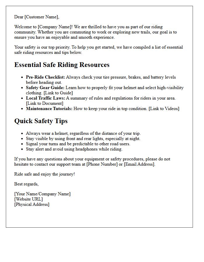 Welcome Letter and Safe Riding Resources Guide