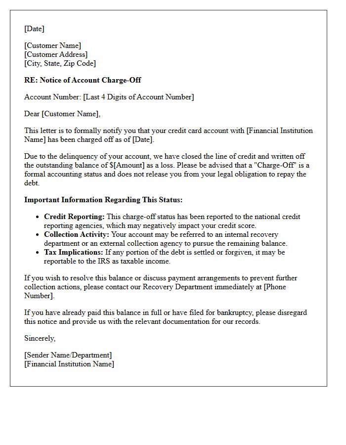 Credit Card Account Charge-Off Confirmation Letter