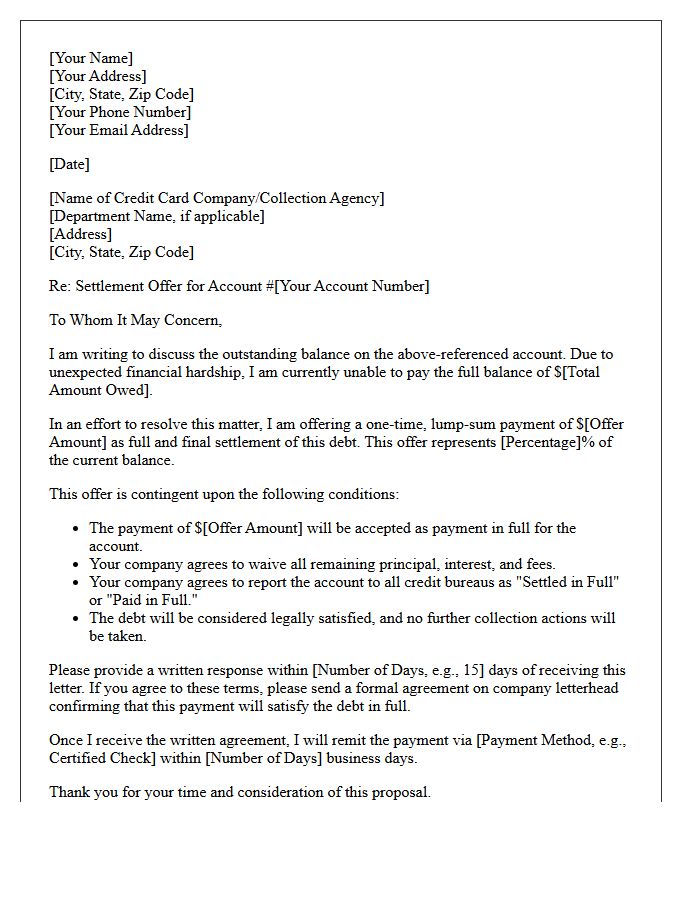Credit Card Debt Settlement Offer Letter