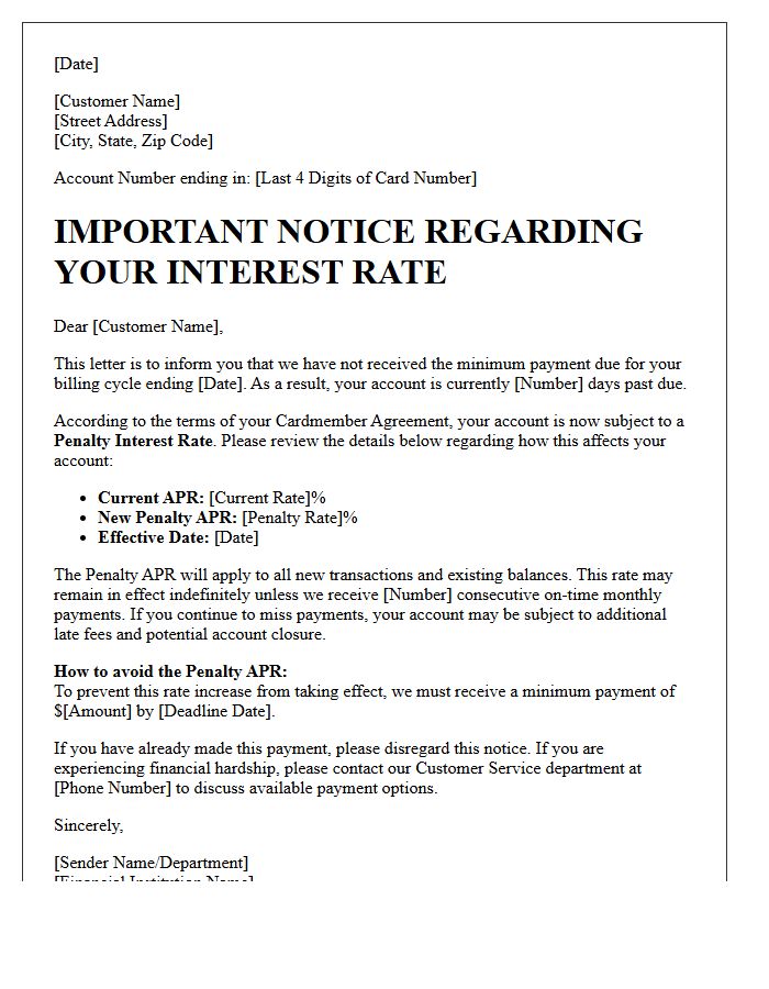 Credit Card Penalty Interest Rate Warning Letter