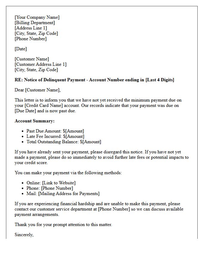 First Notice of Credit Card Delinquency Letter