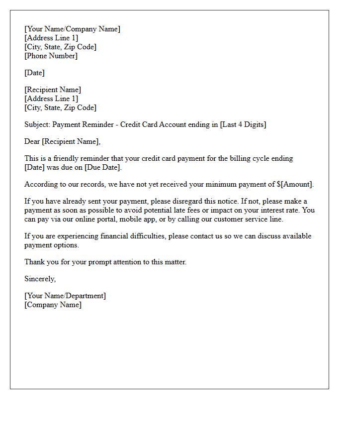 Initial Credit Card Payment Reminder Letter