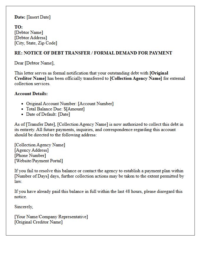 Notice of External Debt Collection Transfer Letter
