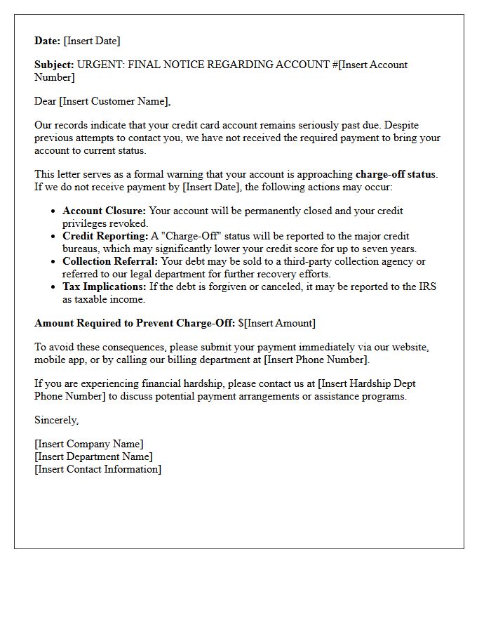 Pre-Charge-Off Credit Card Account Warning Letter