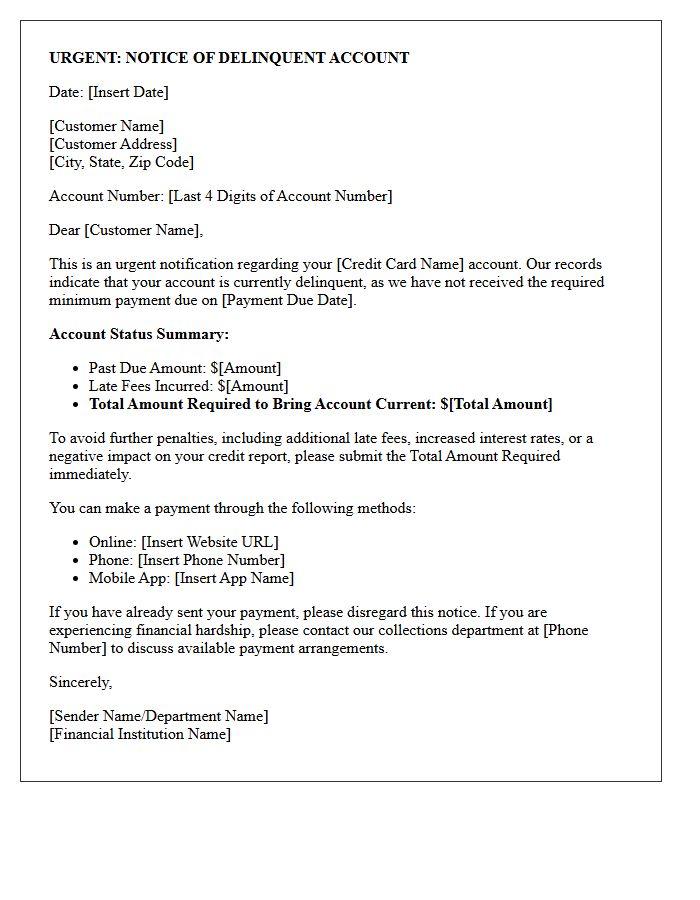 Urgent Credit Card Delinquency Notification Letter