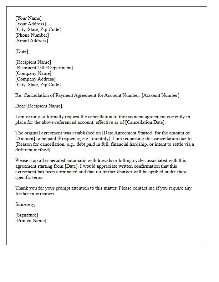 Cancellation of Payment Agreement Letter