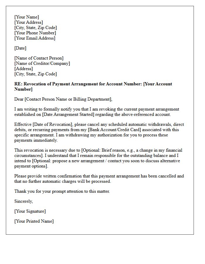 Revocation of Payment Arrangement Letter
