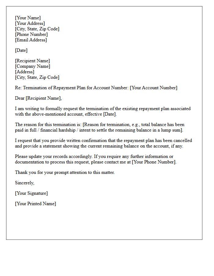 Termination of Repayment Plan Letter