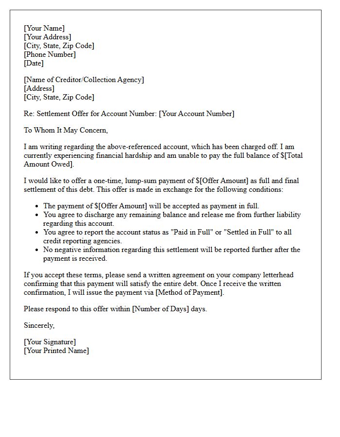 Account Charge-Off Debt Settlement Offer Letter