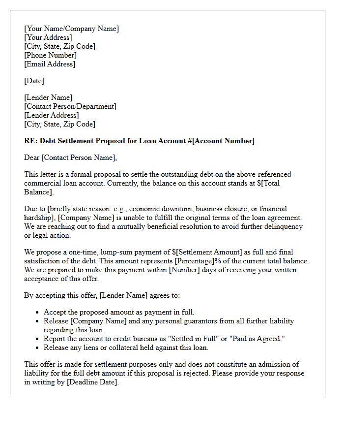 Commercial Loan Debt Settlement Proposal Letter