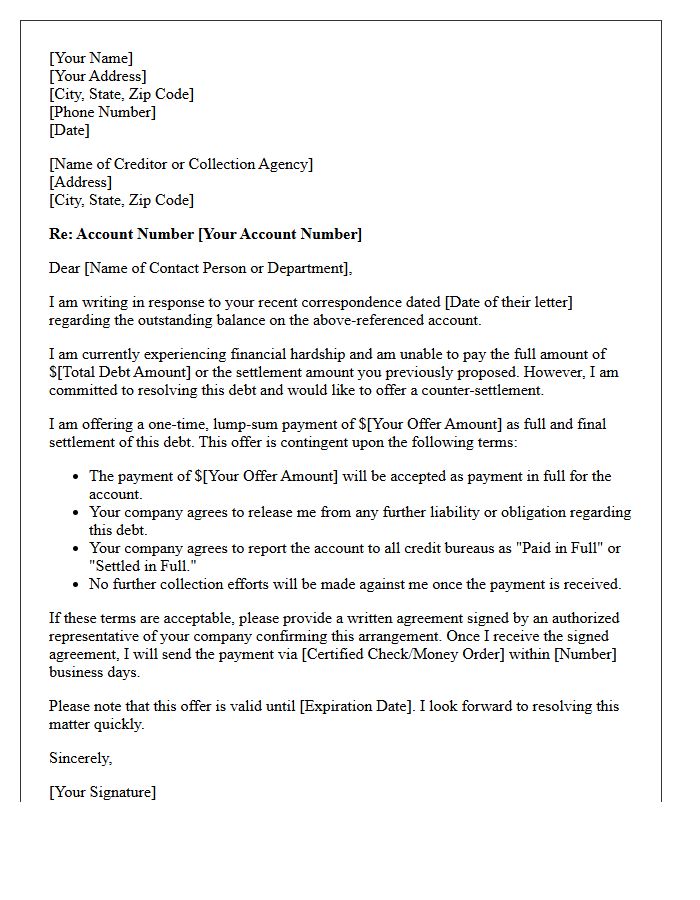 Counter Offer Debt Settlement Letter
