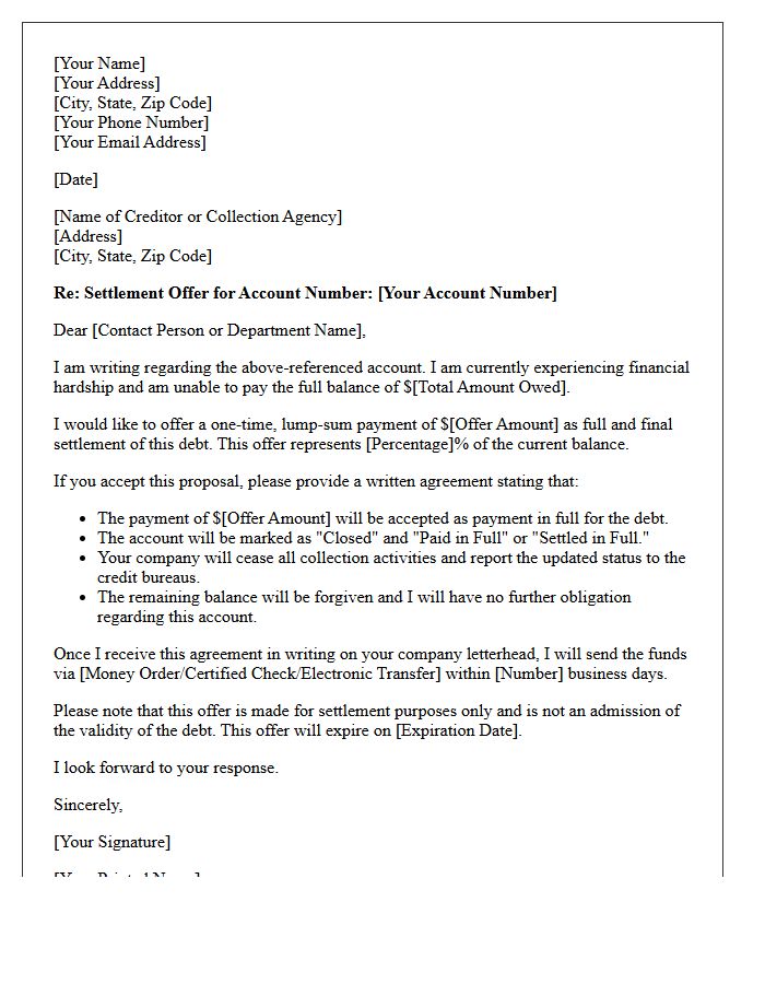 Debt Settlement Offer Proposal Letter
