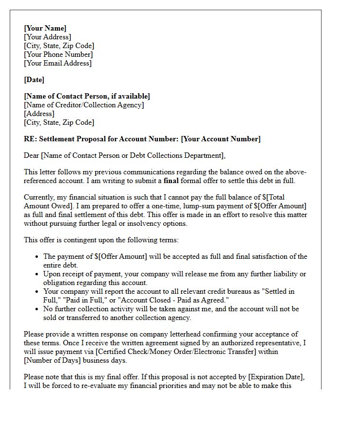 Final Offer Debt Settlement Proposal Letter