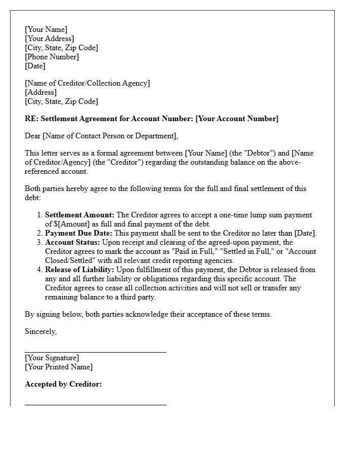 Mutual Agreement Debt Settlement Letter