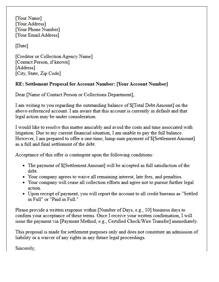 Pre-Litigation Debt Settlement Proposal Letter
