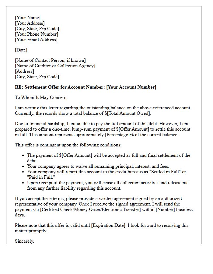 Reduced Principal Debt Settlement Offer Letter