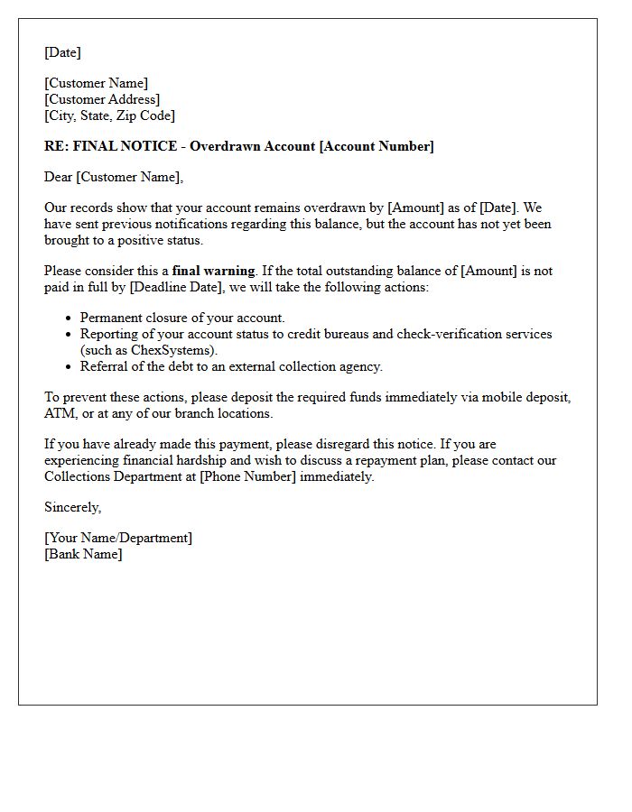 Final Warning Before Account Closure Overdraft Letter