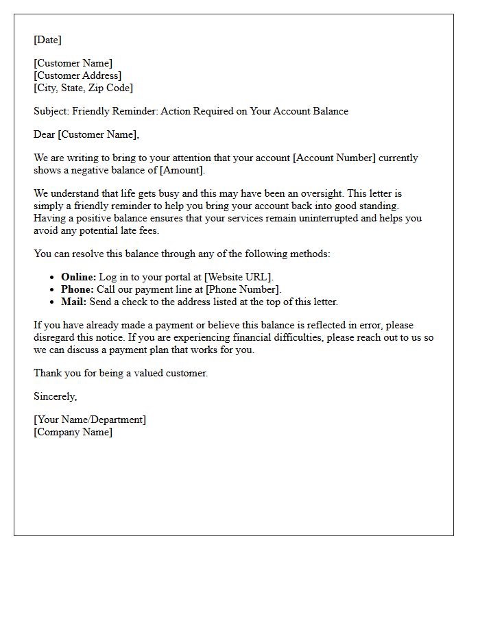 Friendly Reminder of Negative Balance Resolution Letter