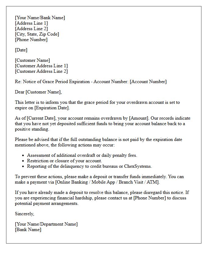Grace Period Expiration on Overdrawn Account Letter