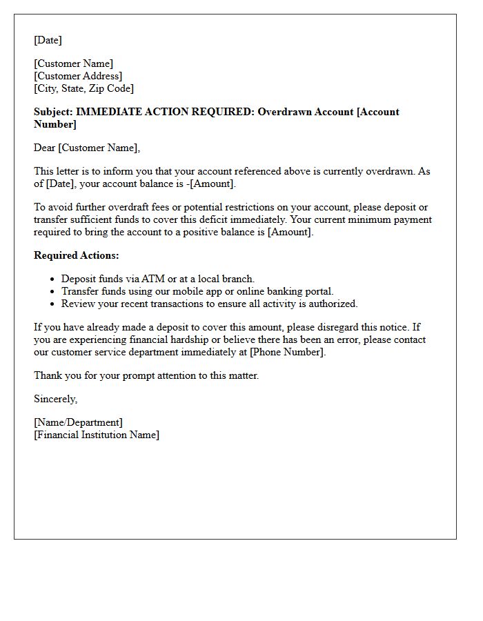 Immediate Action Required for Overdrawn Account Letter