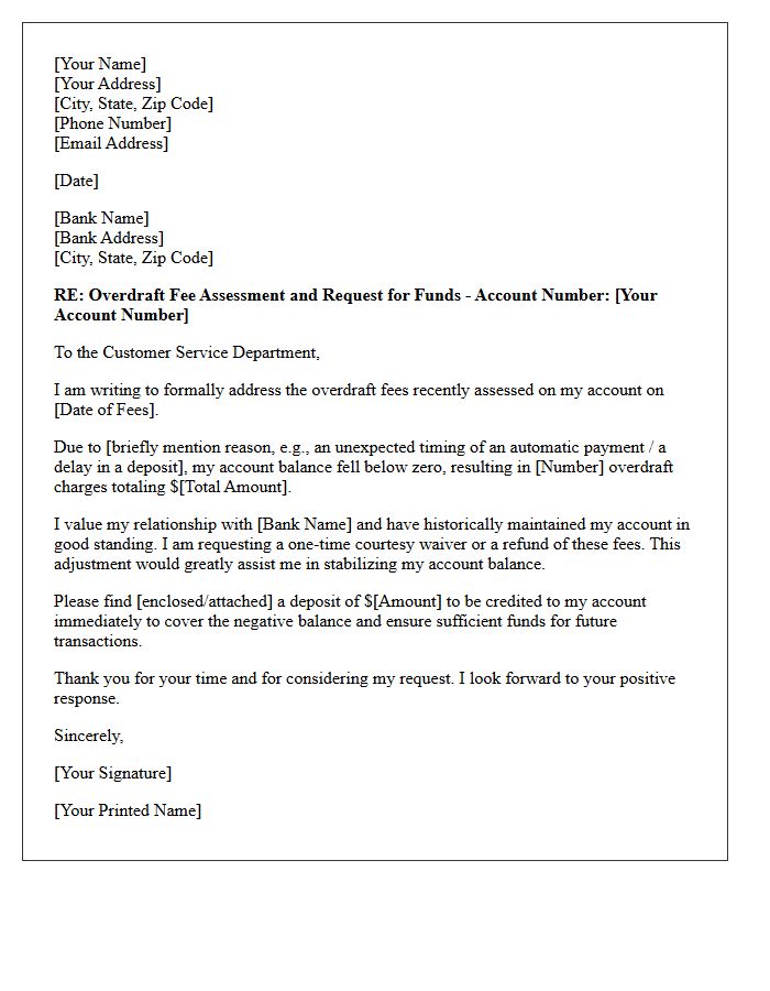 Overdraft Fee Assessment and Funds Request Letter