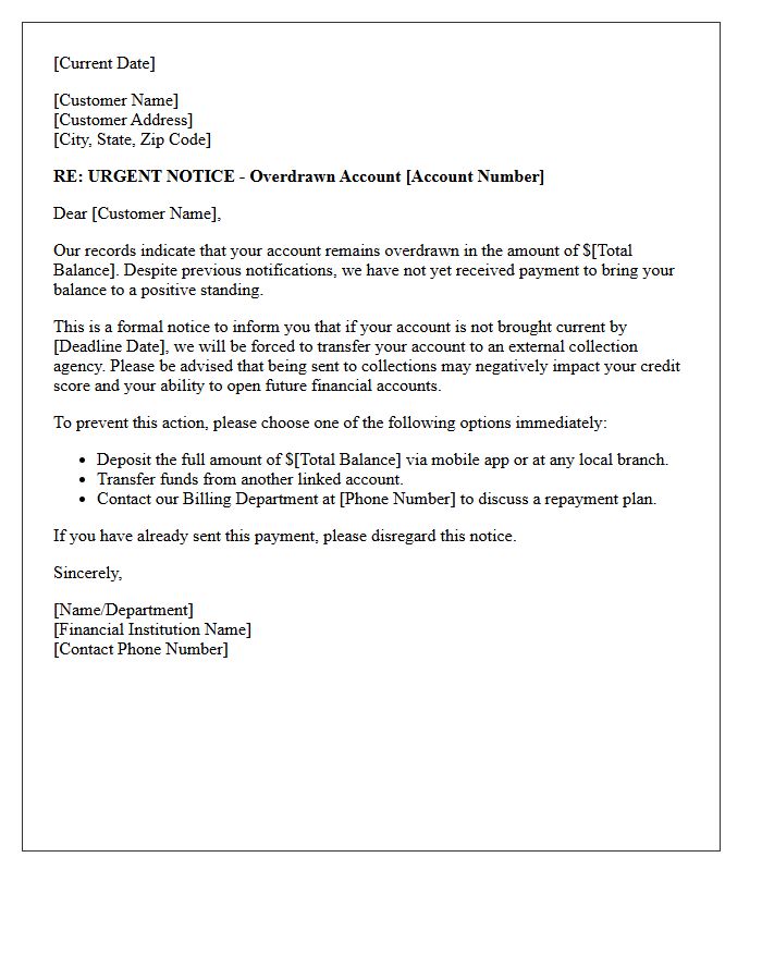 Pre-Collections Notice for Overdrawn Account Letter