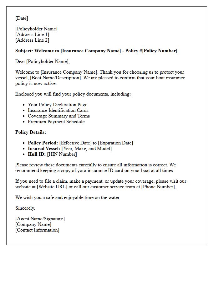 Boat Insurance Policy Welcome Letter