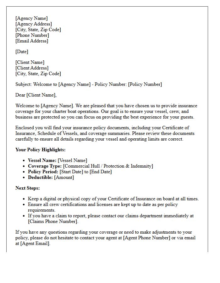 Charter Boat Insurance Client Welcome Letter