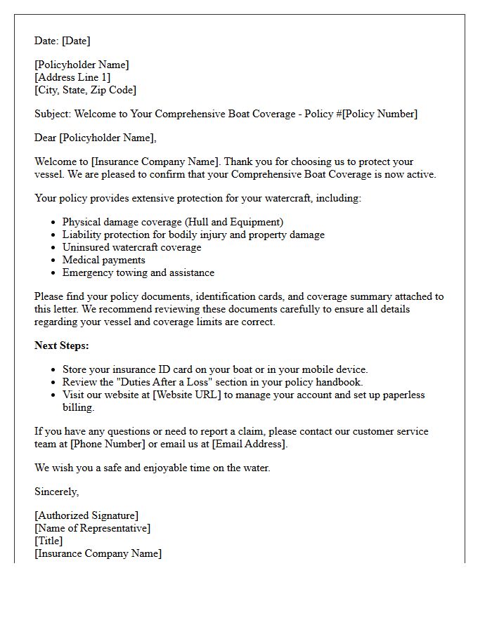 Comprehensive Boat Coverage Welcome Letter