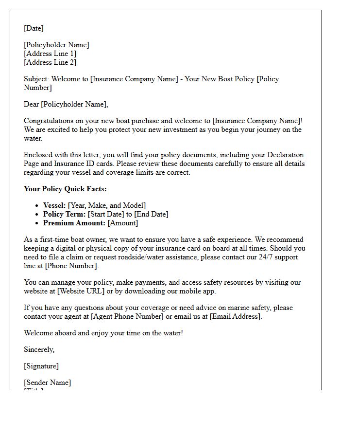 First-Time Boat Owner Insurance Welcome Letter