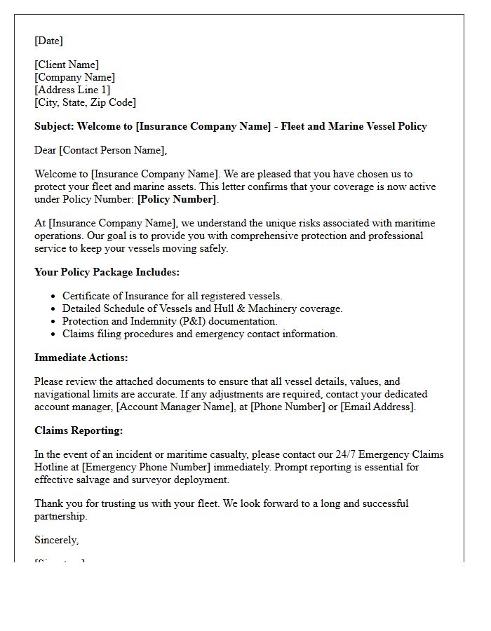 Fleet and Marine Vessel Insurance Welcome Letter