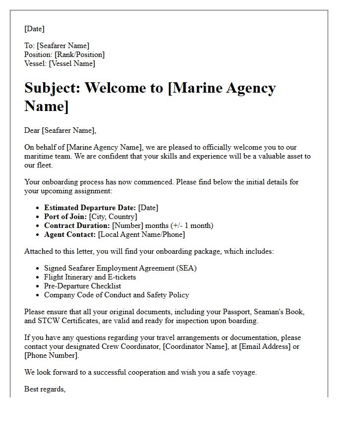 Marine Agency Onboarding Welcome Letter