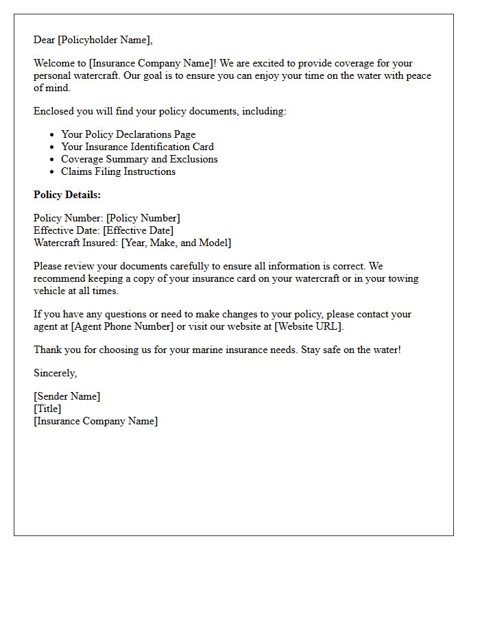 Personal Watercraft Insurance Welcome Letter