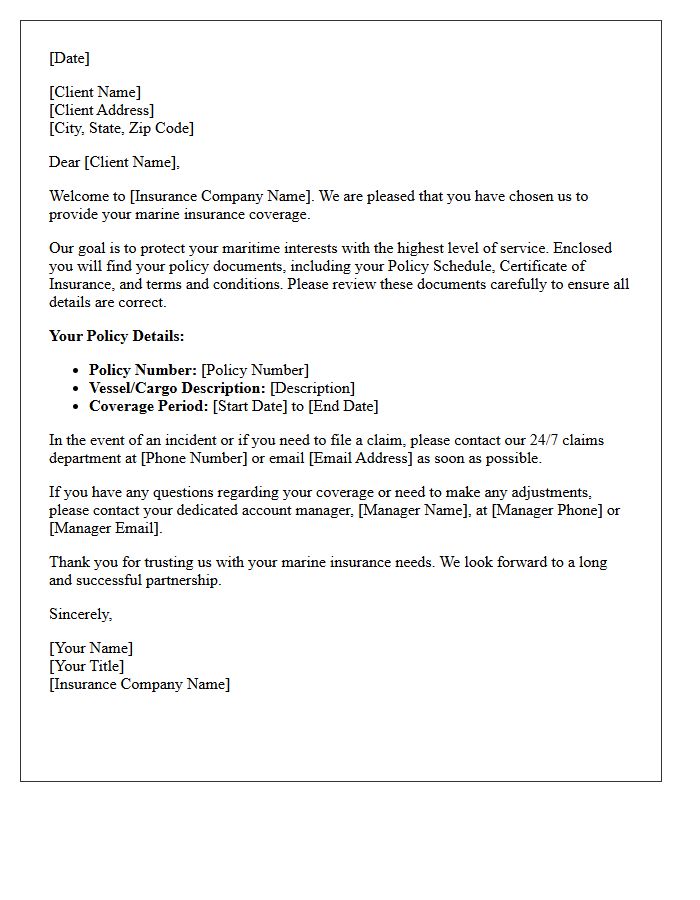 Welcome Letter for New Marine Insurance Clients