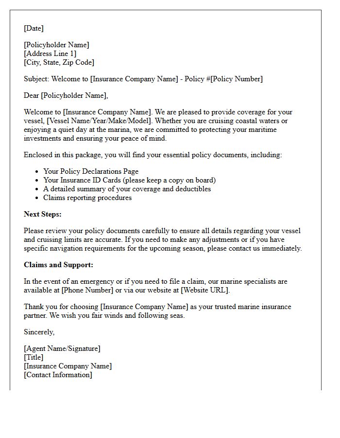 Yacht and Sailboat Insurance Welcome Letter