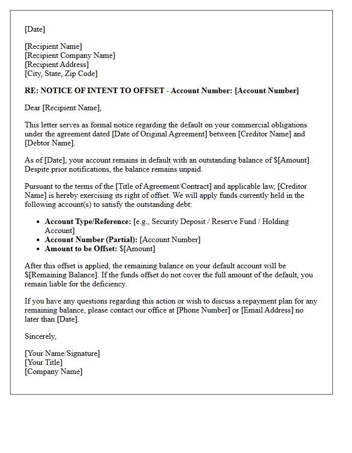 Commercial Default Fund Offset Letter