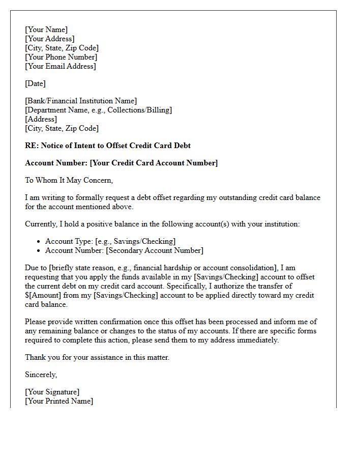 Credit Card Debt Offset Intent Letter