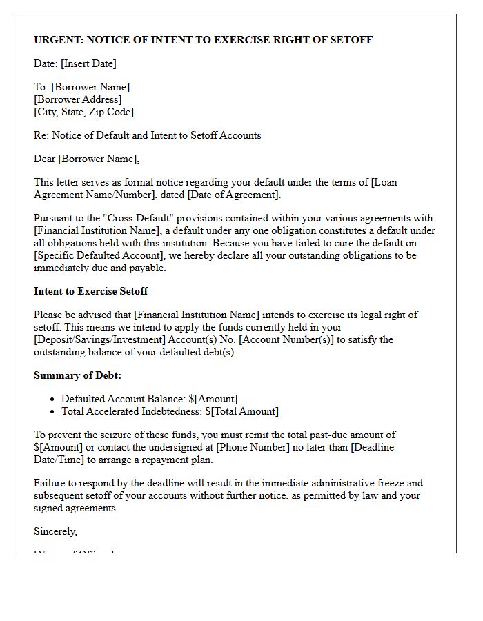 Cross Default Setoff Intent Warning Letter