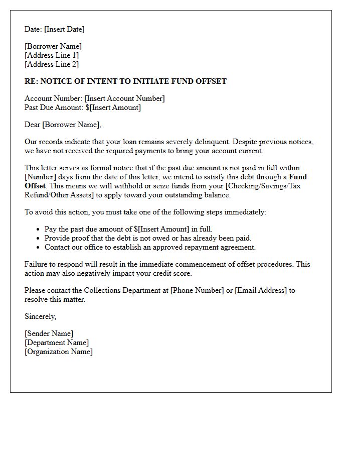Delinquent Loan Fund Offset Warning Letter