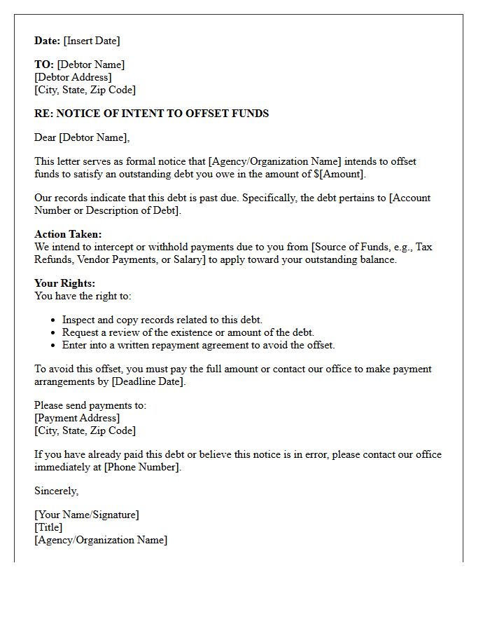 Notice Of Intent To Offset Funds Letter