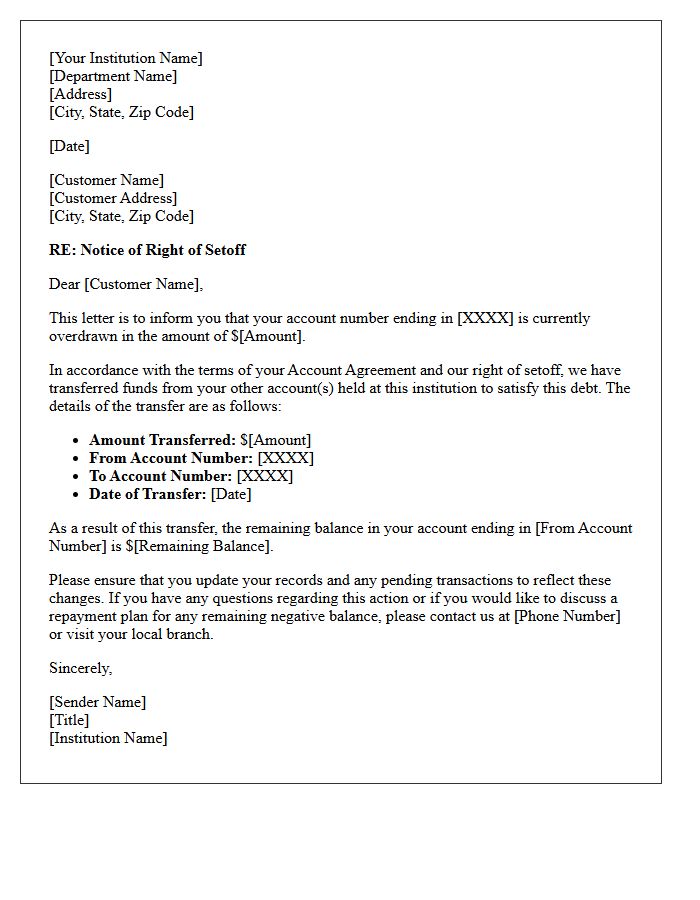 Overdrawn Account Setoff Notification Letter