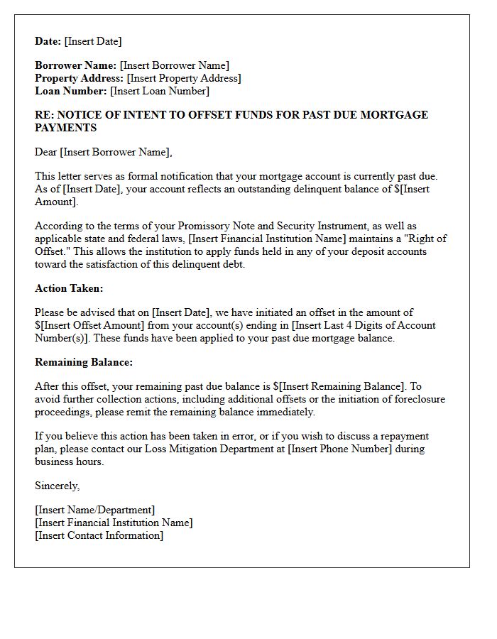 Past Due Mortgage Offset Action Letter