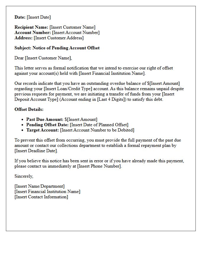 Pending Account Offset Notification Letter