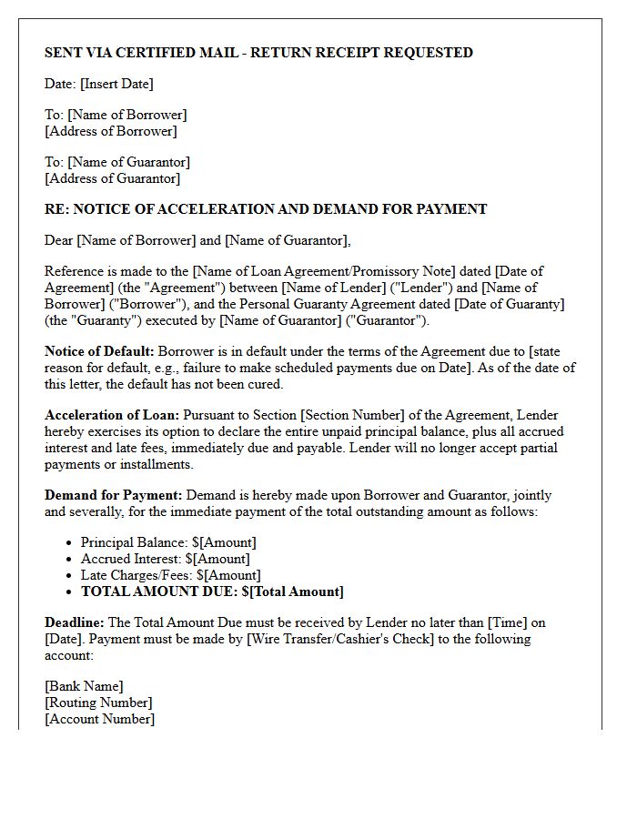 Loan Acceleration And Guarantor Payment Demand Letter